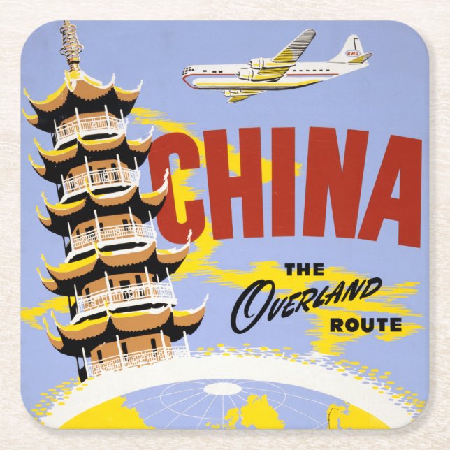Travel Poster For Northwest Orient Airlines Square Paper Coaster (Front)