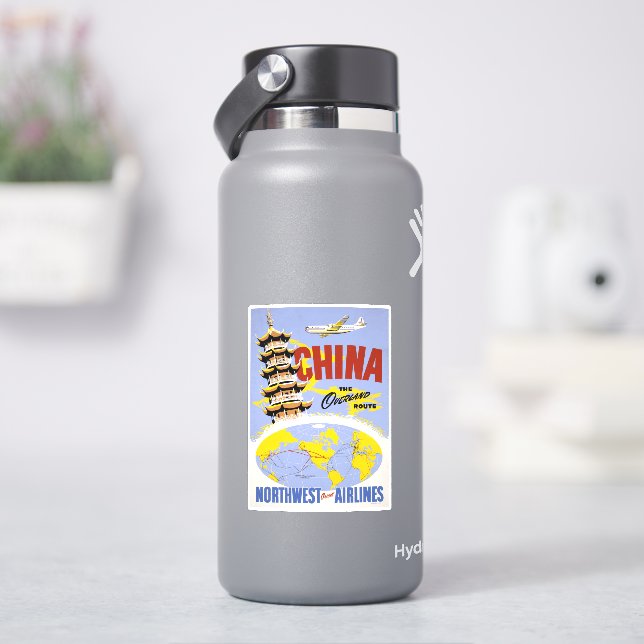 Travel Poster For Northwest Orient Airlines Sticker (HydroFlask)