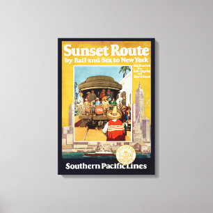 Travel Poster For The Sunset Route By Rail And Sea Canvas Print
