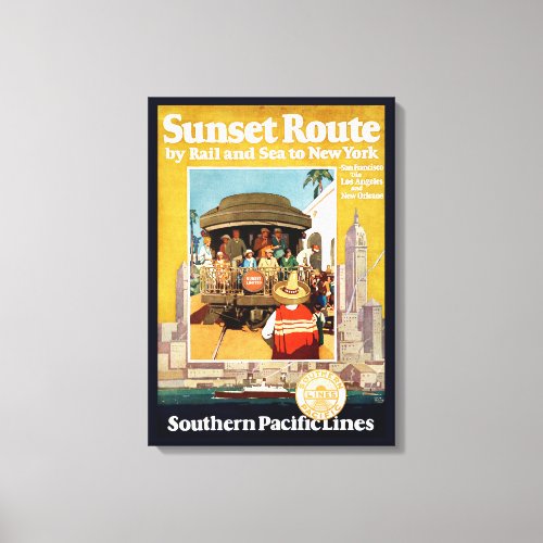 Travel Poster For The Sunset Route By Rail And Sea Canvas Print