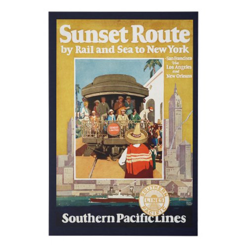 Travel Poster For The Sunset Route By Rail And Sea Faux Canvas Print