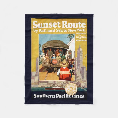 Travel Poster For The Sunset Route By Rail And Sea Fleece Blanket