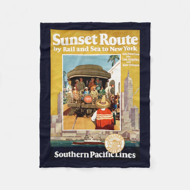 Travel Poster For The Sunset Route By Rail And Sea Fleece Blanket (Front)