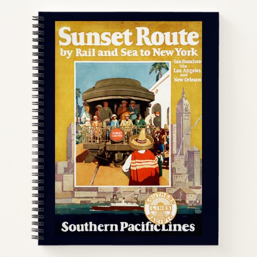 Travel Poster For The Sunset Route By Rail And Sea Notebook