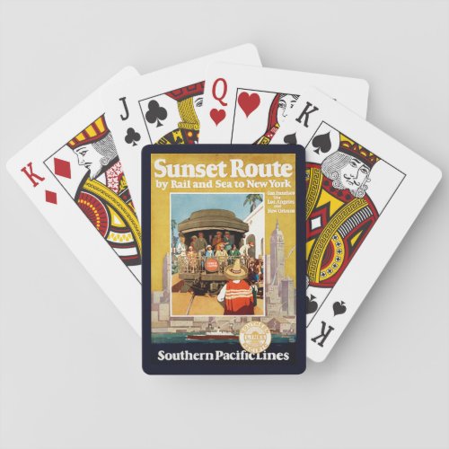 Travel Poster For The Sunset Route By Rail And Sea Playing Cards