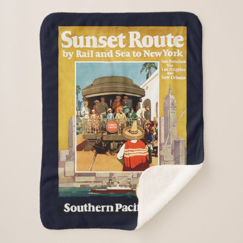 Travel Poster For The Sunset Route By Rail And Sea Sherpa Blanket