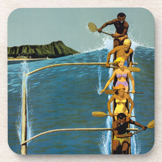 Travel Poster For United Air Lines To Hawaii Beverage Coaster (Front)