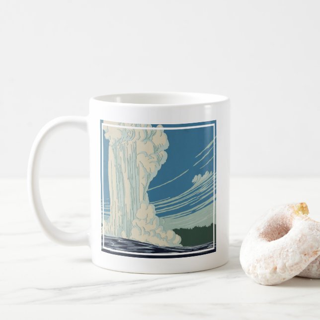 Travel Poster For Yellowstone National Park Coffee Mug (With Donut)