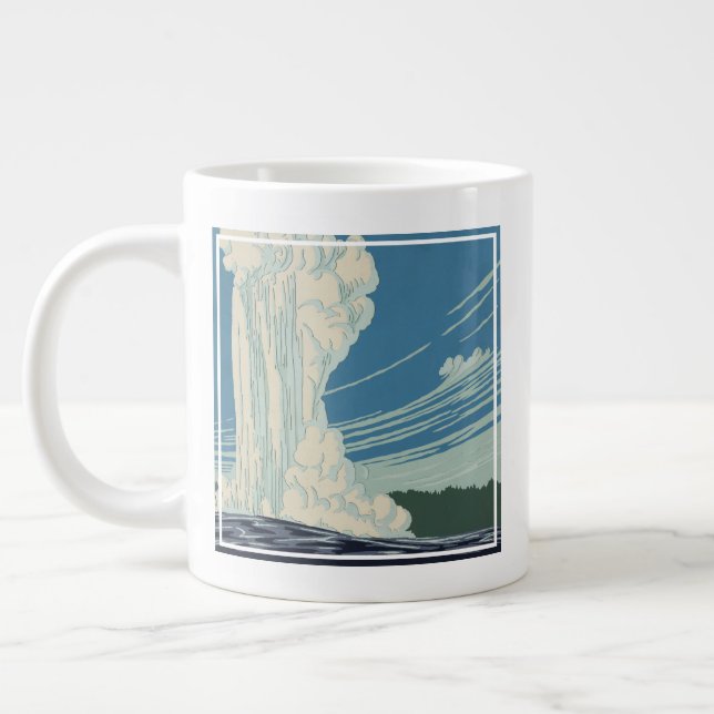Travel Poster For Yellowstone National Park Giant Coffee Mug (Left)