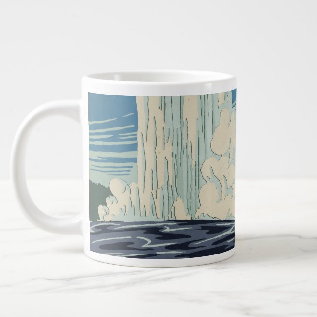 Travel Poster For Yellowstone National Park Giant Coffee Mug (Left)