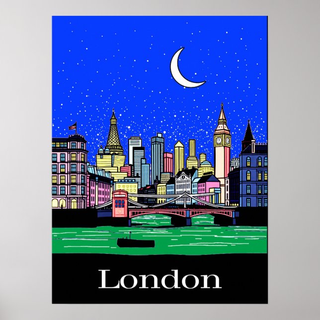 Travel Poster of London under the Night Sky (Front)