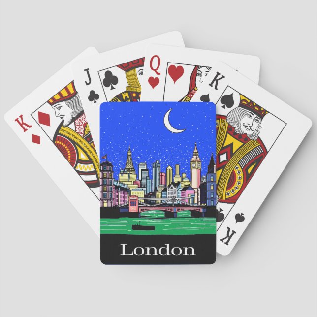 Travel Poster of London under the Night Sky Poker Cards (Back)