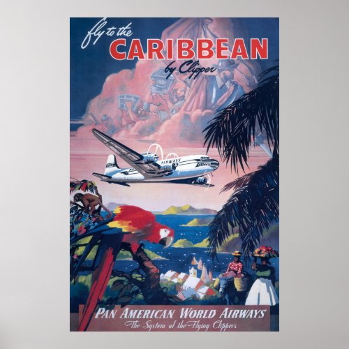 Travel Poster Of Seaplane Flying Over Caribbean