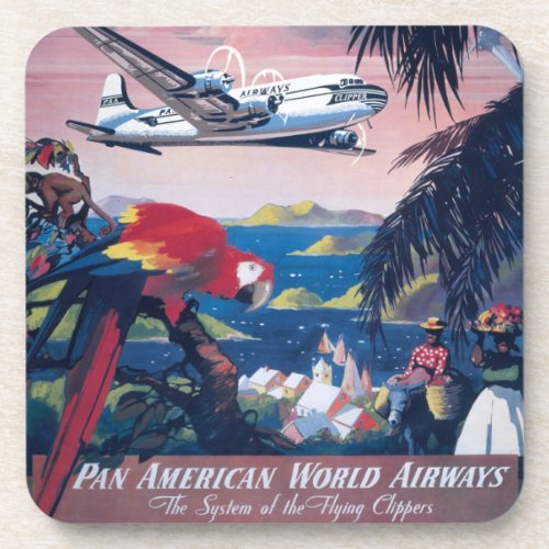 Travel Poster Of Seaplane Flying Over Caribbean Beverage Coaster