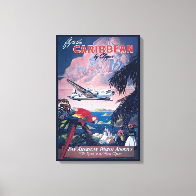 Travel Poster Of Seaplane Flying Over Caribbean Canvas Print (Front)