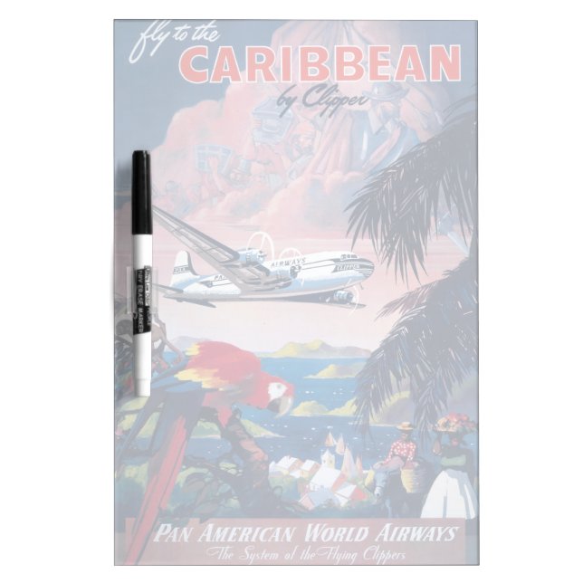 Travel Poster Of Seaplane Flying Over Caribbean Dry Erase Board (Front)
