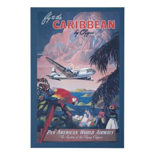Travel Poster Of Seaplane Flying Over Caribbean Faux Canvas Print