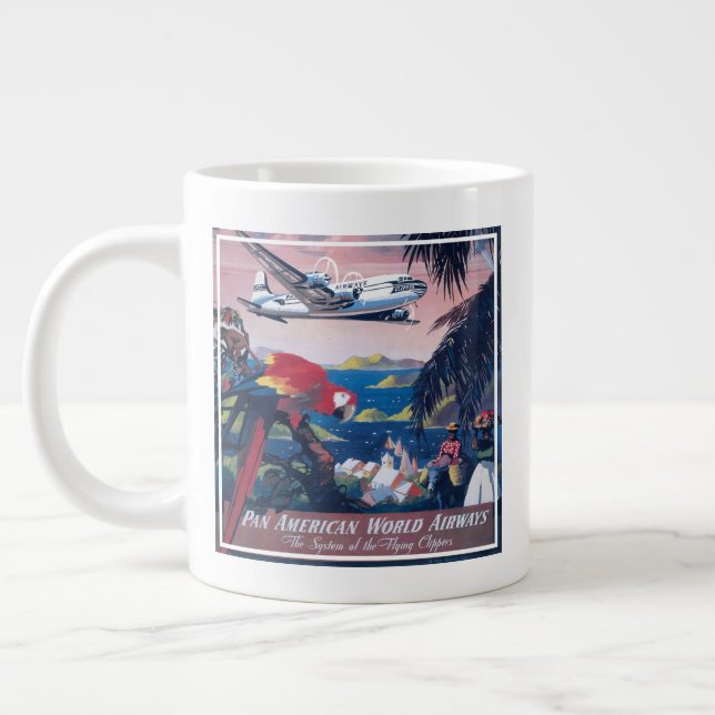 Travel Poster Of Seaplane Flying Over Caribbean Giant Coffee Mug (Left)
