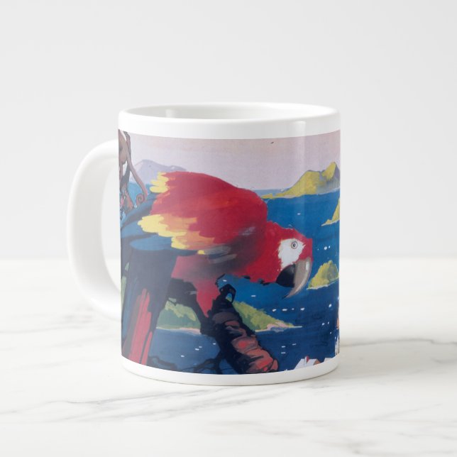 Travel Poster Of Seaplane Flying Over Caribbean Giant Coffee Mug (Front Left)
