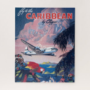 Travel Poster Of Seaplane Flying Over Caribbean Jigsaw Puzzle