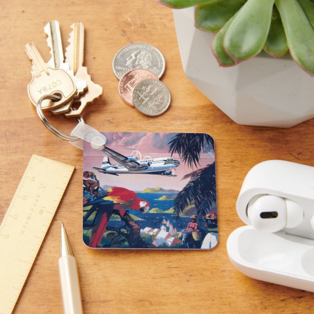Travel Poster Of Seaplane Flying Over Caribbean Keychain (Desk)