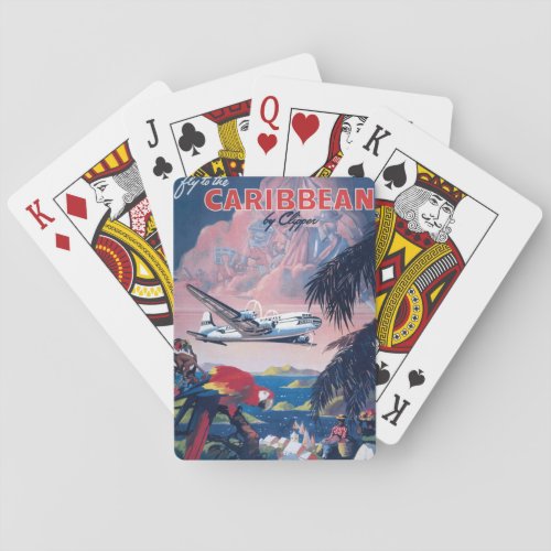 Travel Poster Of Seaplane Flying Over Caribbean Playing Cards