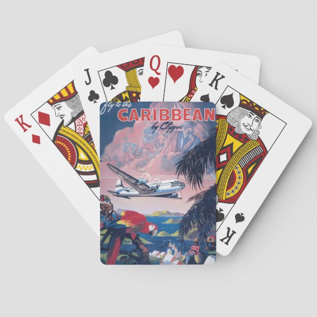 Travel Poster Of Seaplane Flying Over Caribbean Poker Cards (Back)