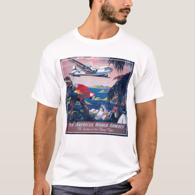 Travel Poster Of Seaplane Flying Over Caribbean T-Shirt (Front)