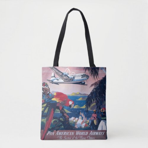 Travel Poster Of Seaplane Flying Over Caribbean Tote Bag
