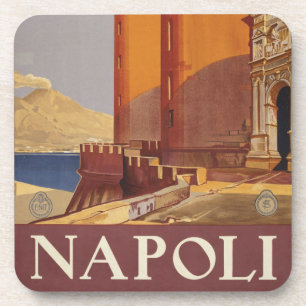 Travel Poster Of Vesuvius And The Bay Of Naples Beverage Coaster