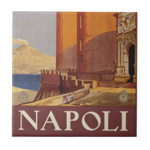Travel Poster Of Vesuvius And The Bay Of Naples Ceramic Tile