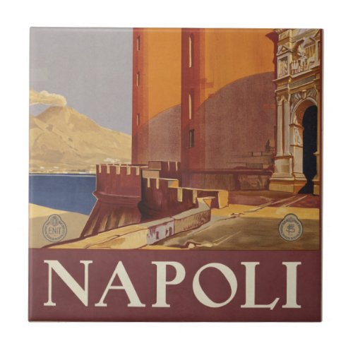 Travel Poster Of Vesuvius And The Bay Of Naples Ceramic Tile