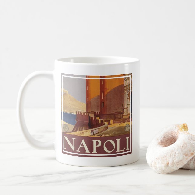 Travel Poster Of Vesuvius And The Bay Of Naples Coffee Mug (With Donut)