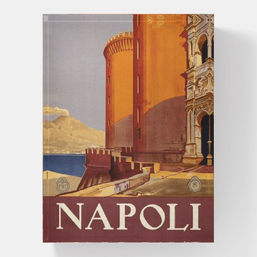 Travel Poster Of Vesuvius And The Bay Of Naples Paperweight