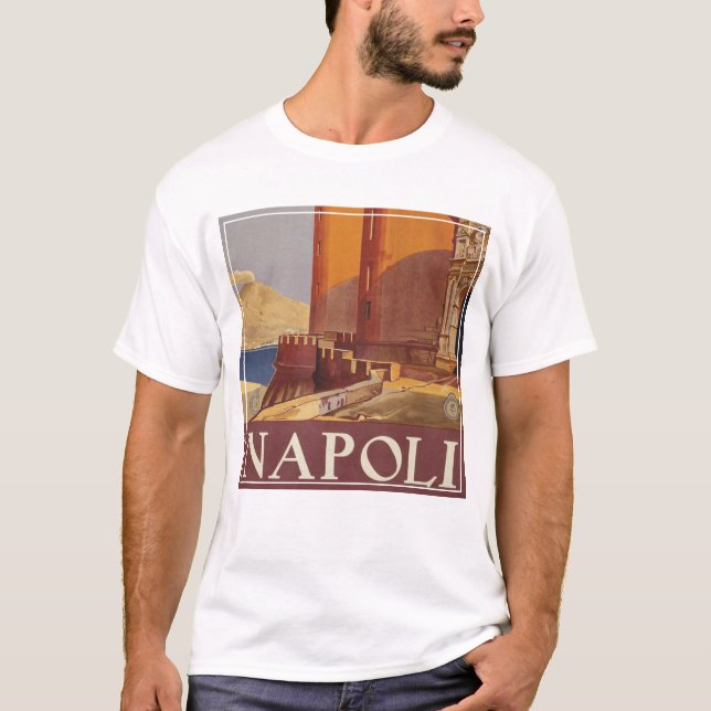 Travel Poster Of Vesuvius And The Bay Of Naples T-Shirt (Front)