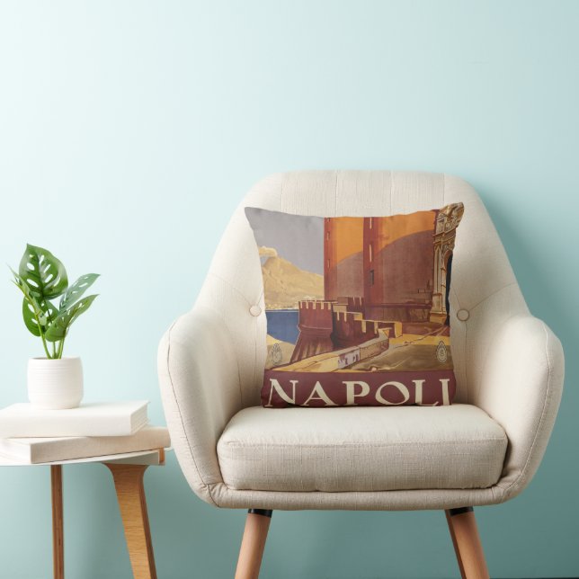 Travel Poster Of Vesuvius And The Bay Of Naples Throw Pillow (Chair)