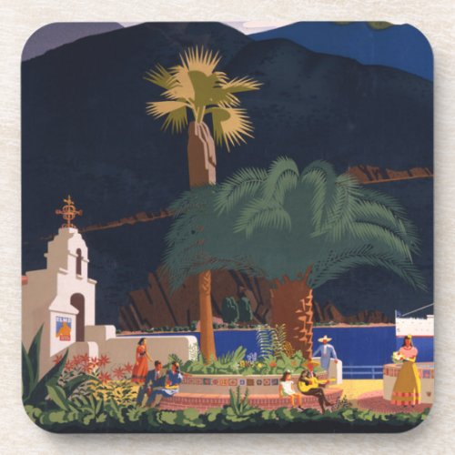 Travel Poster _ Santa Catalina Island California Beverage Coaster