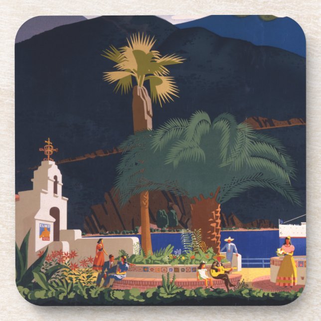 Travel Poster - Santa Catalina Island, California Beverage Coaster (Front)