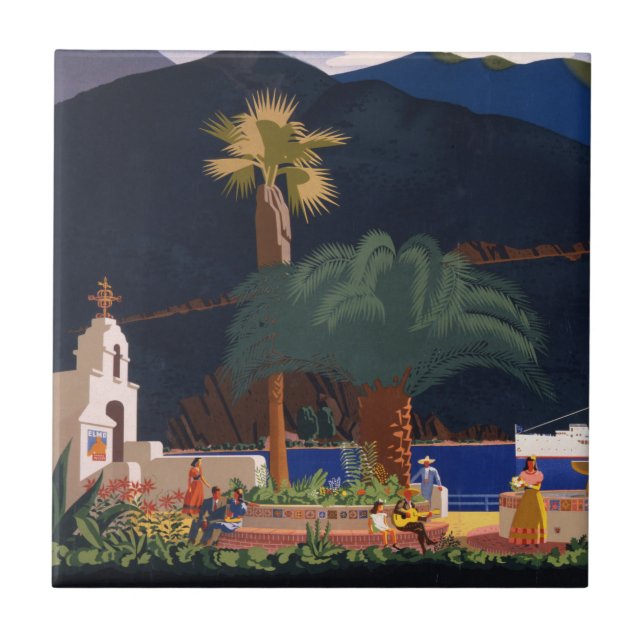 Travel Poster - Santa Catalina Island, California Ceramic Tile (Front)