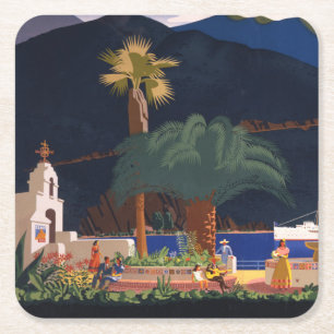 Travel Poster - Santa Catalina Island, California Square Paper Coaster