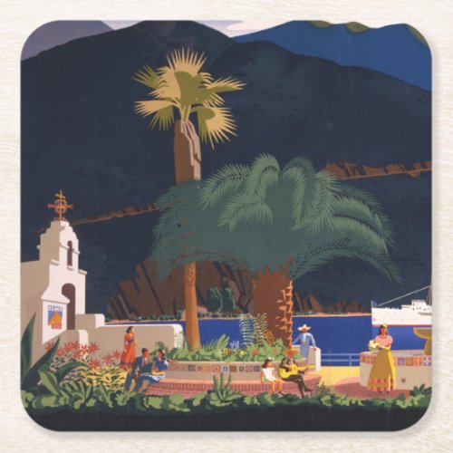 Travel Poster _ Santa Catalina Island California Square Paper Coaster