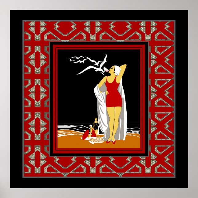 Travel Poster Vintage New York Red Bathers (Front)