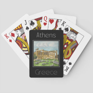 Travel poster water color of Athens Greece Poker Cards