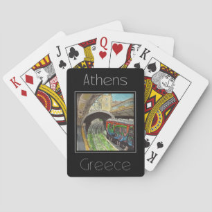 Travel poster water color of Athens Greece Poker Cards
