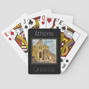 Travel poster water color of Athens Greece Poker Cards