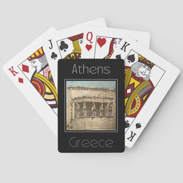 Travel poster water color of Athens Greece Poker Cards (Back)