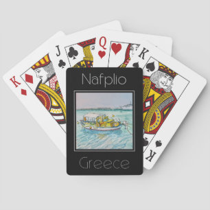 Travel poster water color of Nafplio Greece Poker Cards