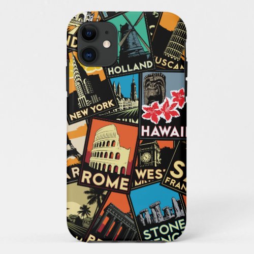 Travel posters retro vintage europe asia usa iPhone 11 case