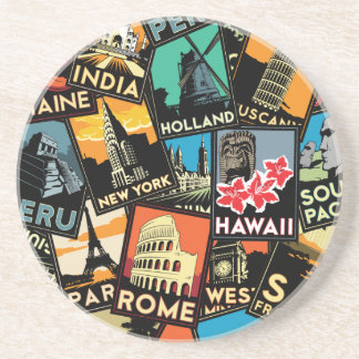 Travel posters retro vintage europe asia usa drink coaster