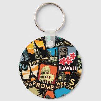 Travel posters retro vintage europe asia usa keychain